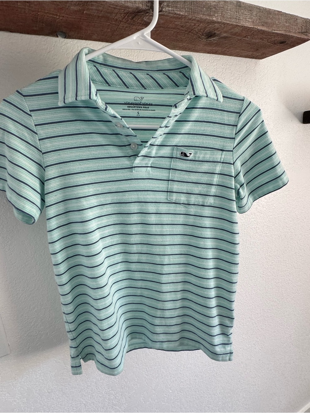 Vineyard Vines Mint Striped Short Sleeve Polo with Pocket